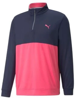 Puma Gamer Colorblock 1/4 Zip Golf Sweater Navy Blazer/Sunset Pink