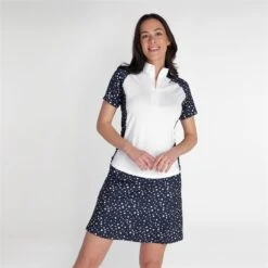 Green Lamb Ladies Katie Zip Neck Printed Polo White/Night Sky  