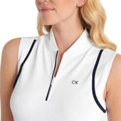 Calvin Klein Golf Ladies Cedar Sleeveless Polo Shirt White/Navy   -Golf Sales Store 41322 5
