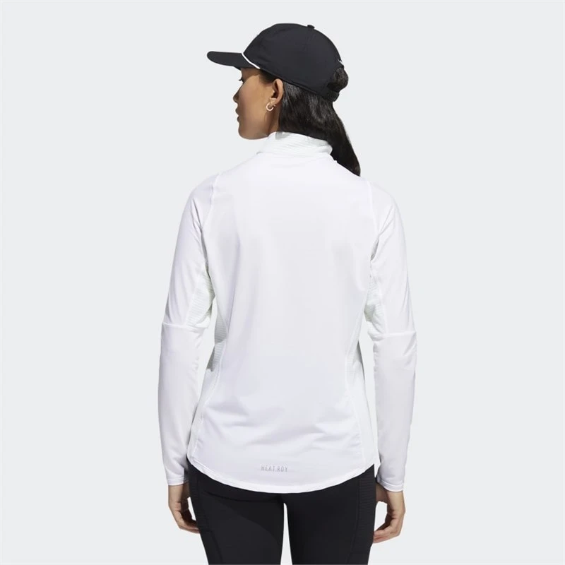 Adidas Ladies HEAT.RDY Mock Long Sleeve Polo Shirt White 2 Adidas Ladies HEAT.RDY Mock Long Sleeve Polo Shirt White - Image 2