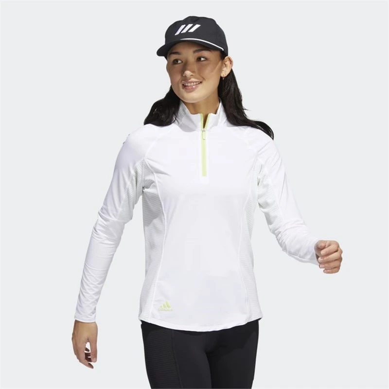 Adidas Ladies HEAT.RDY Mock Long Sleeve Polo Shirt White 3 Adidas Ladies HEAT.RDY Mock Long Sleeve Polo Shirt White - Image 3