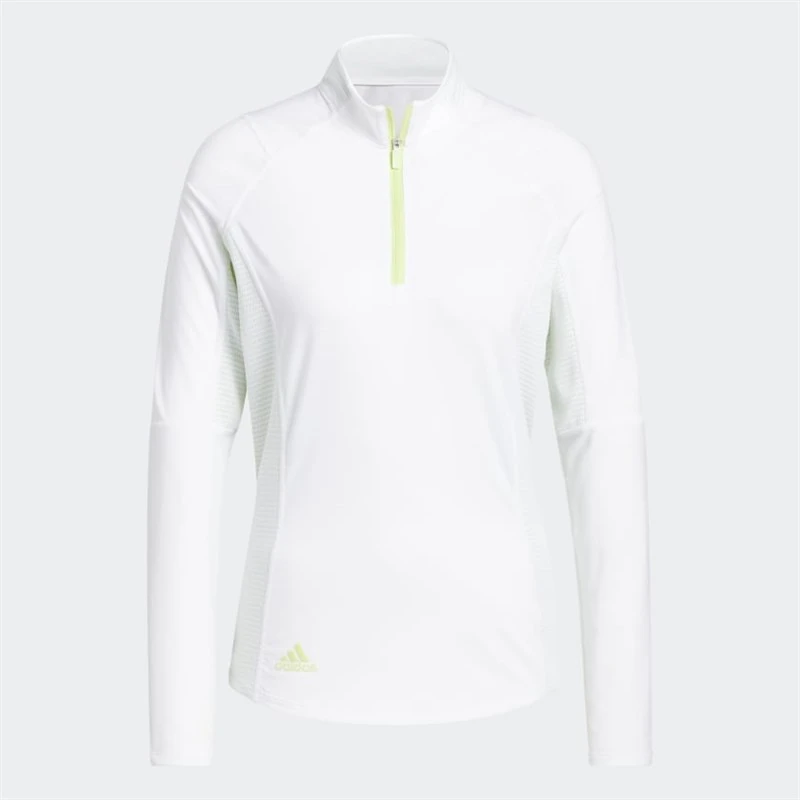Adidas Ladies HEAT.RDY Mock Long Sleeve Polo Shirt White 1 Adidas Ladies HEAT.RDY Mock Long Sleeve Polo Shirt White