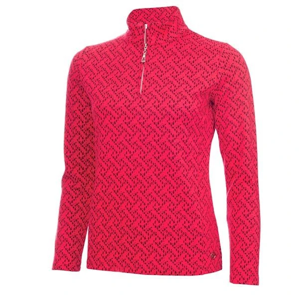 Green Lamb Kenza Zip Neck Jacquard Ladies Top Deep Pink 1 Green Lamb Kenza Zip Neck Jacquard Ladies Top Deep Pink