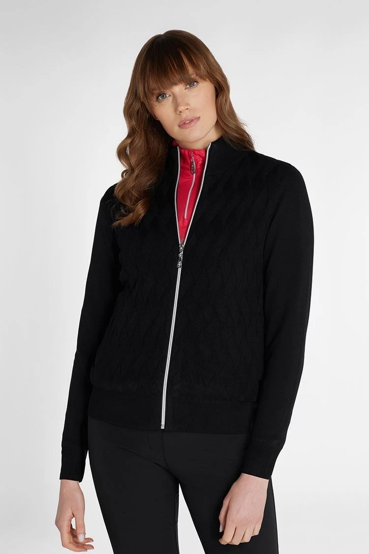 Green Lamb Kim Lined Ladies Cardigan With Textured Front Black 2 Green Lamb Kim Lined Ladies Cardigan With Textured Front Black - Image 2