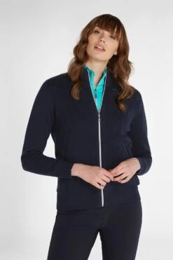 Green Lamb Kim Lined Ladies Cardigan With Textured Front Navy  