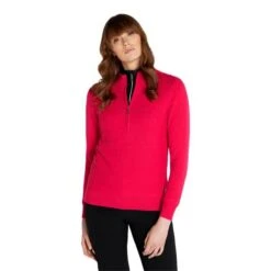 Green Lamb Kristian Lined Zip Neck Ladies Sweater Deep Pink   -Golf Sales Store 42285 2