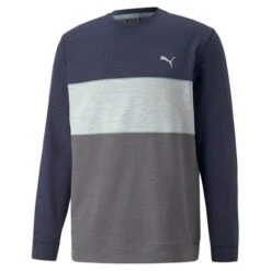 Puma Cloudspun Colorblock Mens Crewneck Sweater Navy Blazer Heather Â