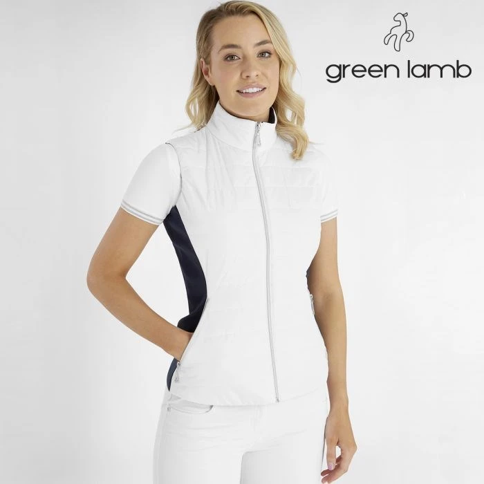 Green Lamb Maria Quilted Ladies Golf Gilet With Stretch Back White/Navy 1 Green Lamb Maria Quilted Ladies Golf Gilet With Stretch Back White/Navy