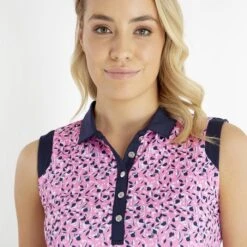 Green Lamb Marie Printed Sleeveless Ladies Golf Polo Sepal Print   -Golf Sales Store 43309 2