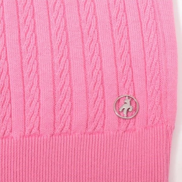 Green Lamb Madison Cable Ladies V-Neck Golf Sweater Candy 3 Green Lamb Madison Cable Ladies V-Neck Golf Sweater Candy - Image 3