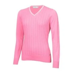 Green Lamb Madison Cable Ladies V-Neck Golf Sweater Candy Â