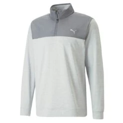 Puma Cloudspun Colorblock Mens 1/4 Zip Golf Sweater Quiet Shade - High Rise Heather Â