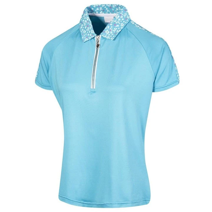 Island Green Ladies Zip Golf Polo With Contrast Collar Aqua 1 Island Green Ladies Zip Golf Polo With Contrast Collar Aqua
