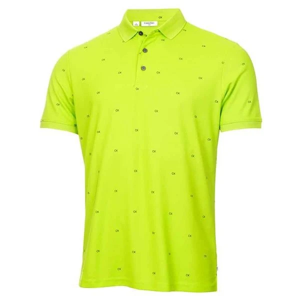 Calvin Klein Golf New Monogram Pique Mens Golf Polo Shirt Citrus/Navy 1 Calvin Klein Golf New Monogram Pique Mens Golf Polo Shirt Citrus/Navy