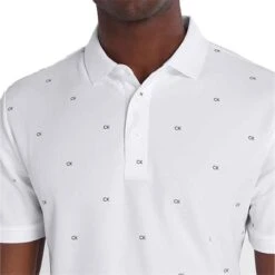 Calvin Klein Golf New Monogram Pique Mens Golf Polo Shirt White/Black   -Golf Sales Store 43828 2