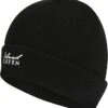 Island Green Mens Knitted Beanie Hat Black  