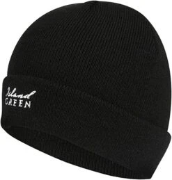 Island Green Mens Knitted Beanie Hat Black  